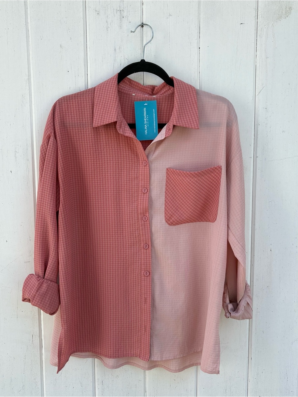 Women’s Two-Tone Pink Casual Button-Down Shirt